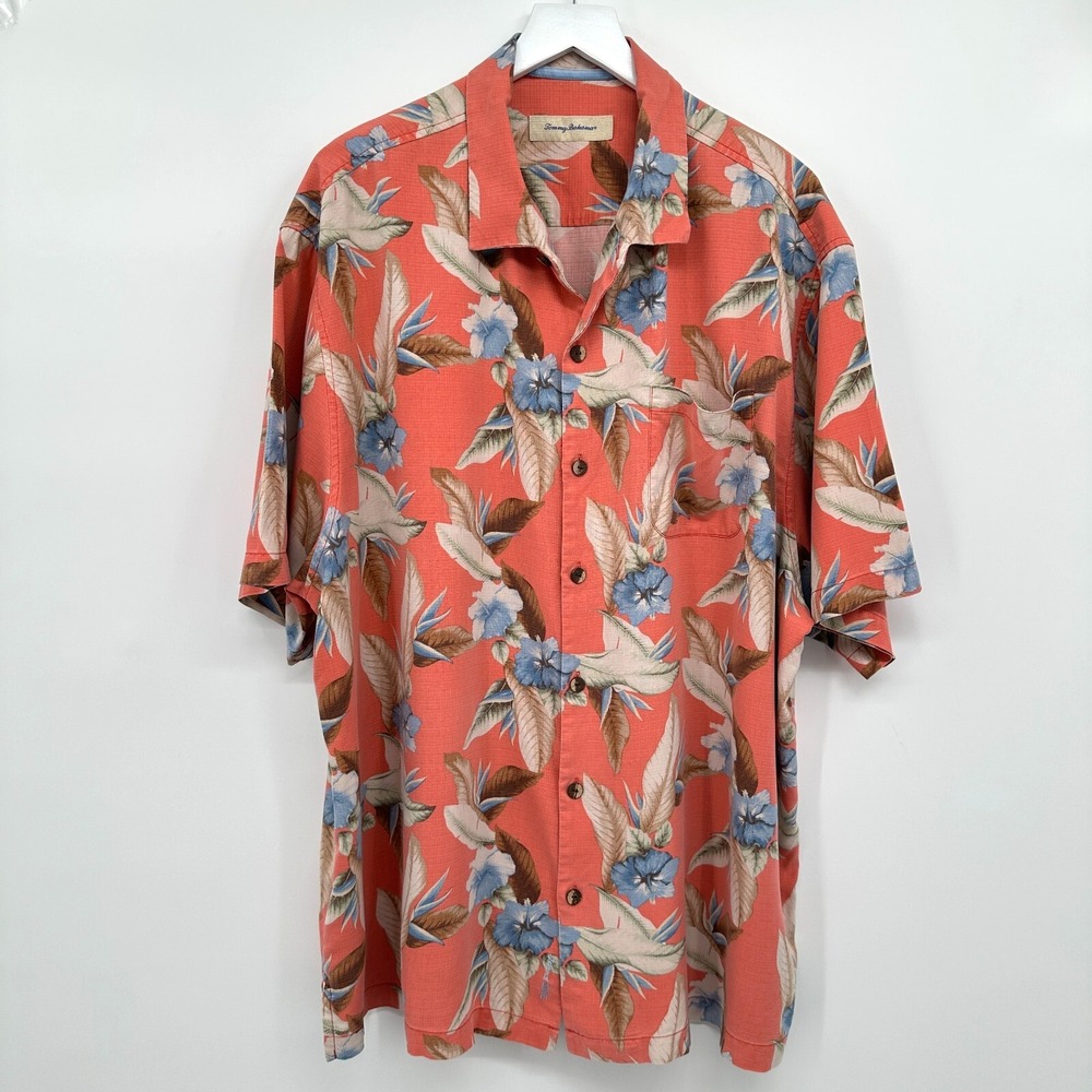 Tommy Bahama Hawaiian Shirt Mens 2XB 100%‎ Silk Beachy Coastal Island Floral